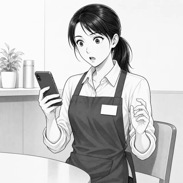 スマホで調べて驚くみずきさん。労働時間は勤務先が違っても原則として通算され、昼のカフェの8時間と合算されうると知る