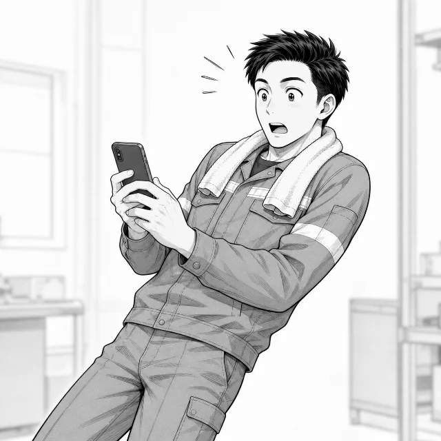 記事の試算例では深夜割増と夜勤手当が上乗せされて額面が30万円を超えると知り、目を丸くして驚くたくみくん
