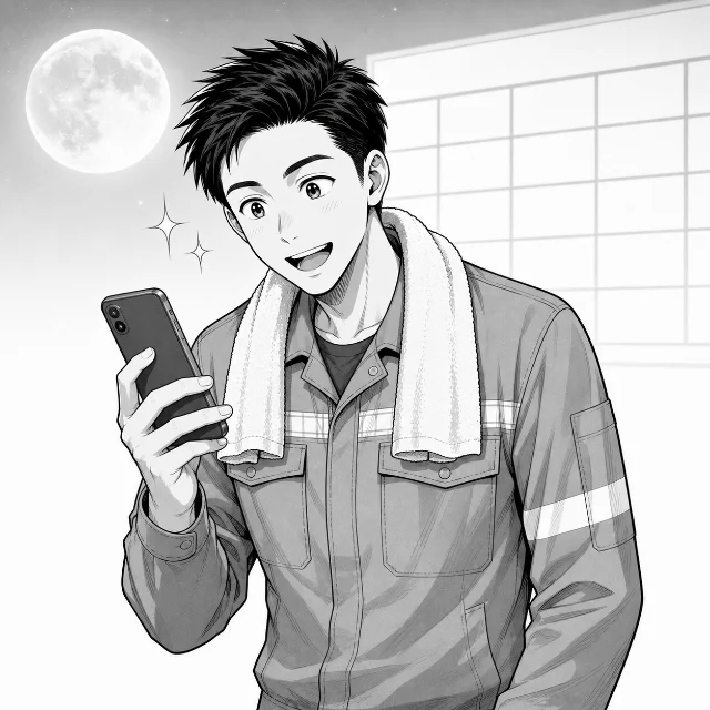 深夜だけなら1.25倍らしいと気づき、深夜時給の早見表を見ようとスマホを構えるたくみくん